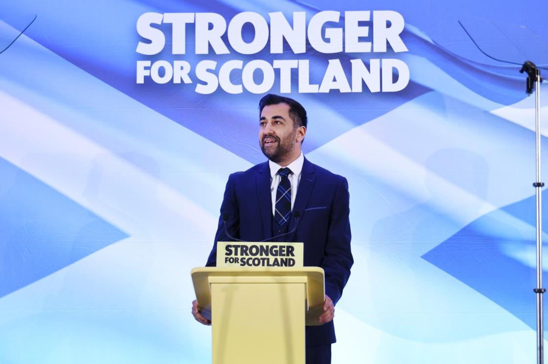 The new leader of the Scottish Natio<em></em>nal Party and former Health Secretary Humza Yousaf speaks after he is announced at Murrayfield Stadium in Edinburgh, Scotland, Britain, March 27, 2023. (EPA Photo)