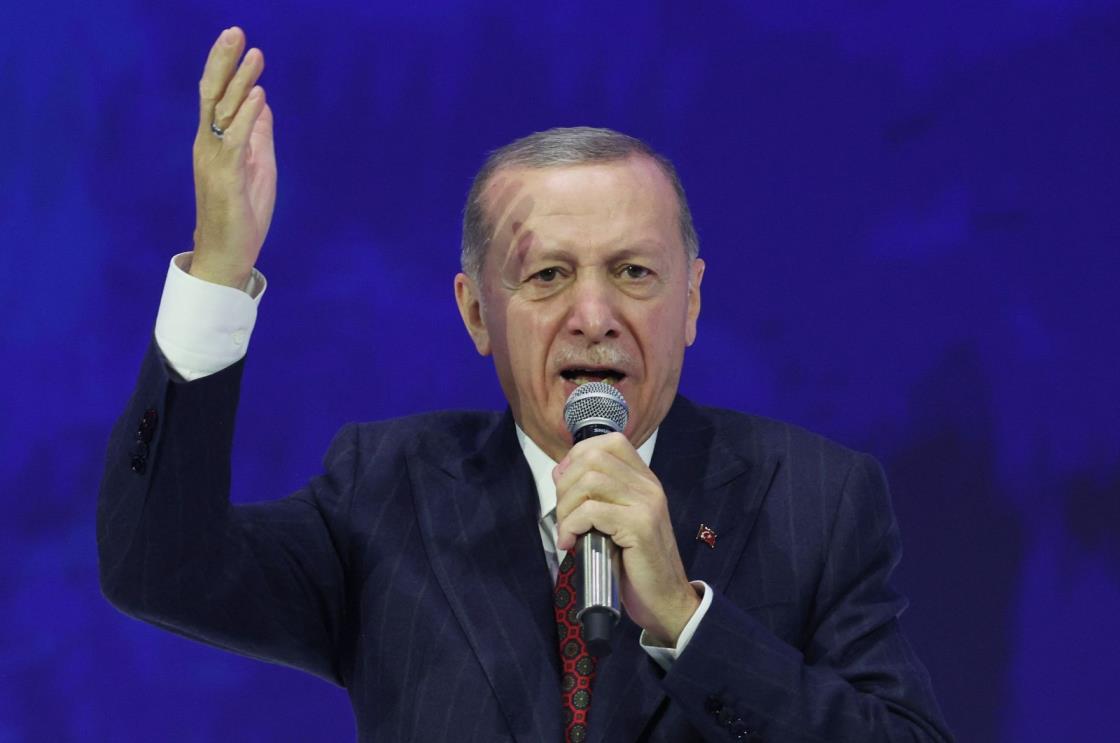 Turkish President and the leader of the Justice and Development Party (AK Party) Recep Tayyip Erdoğan speaks at a program in Ankara, Türkiye, Oct. 7, 2023. (AFP Photo)